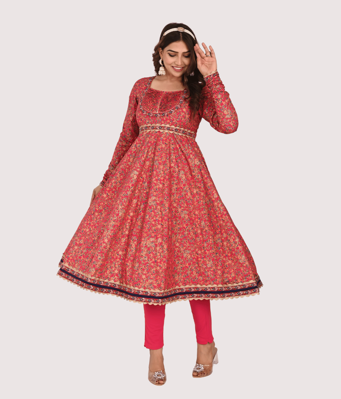 Buy Gold Print Anarkali Dupatta Set from Mriganka