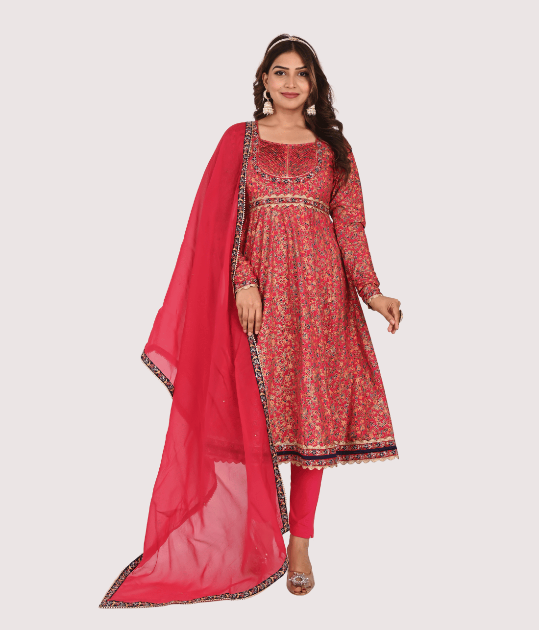 Buy Gold Print Anarkali Dupatta Set from Mriganka