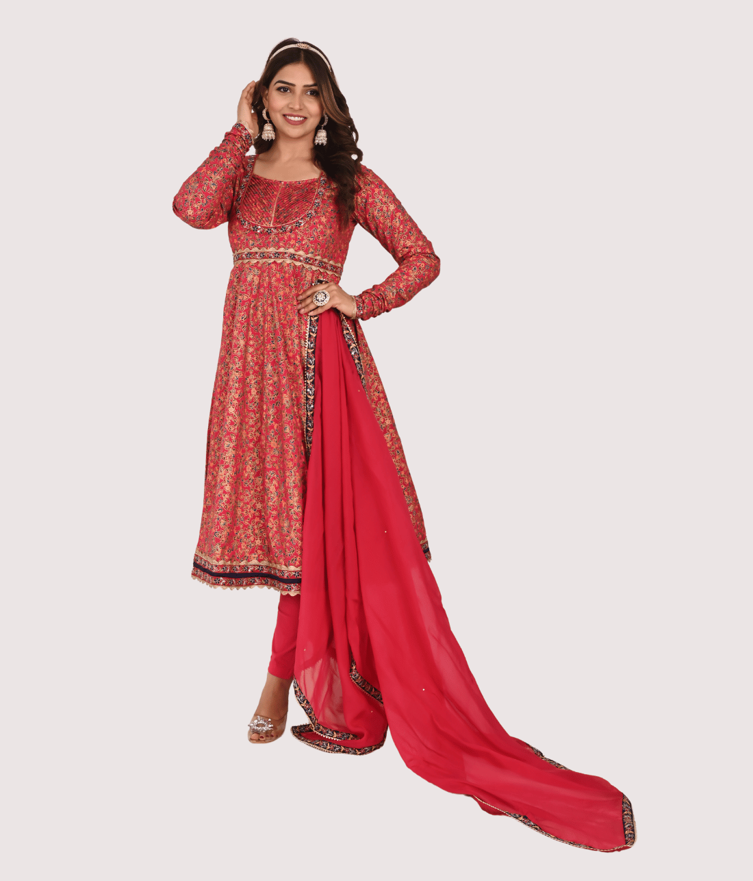 Gold Print Anarkali Dupatta Set