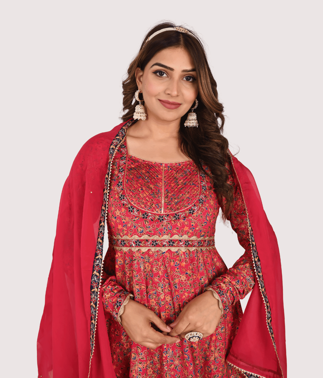 Gold Print Anarkali Dupatta Set