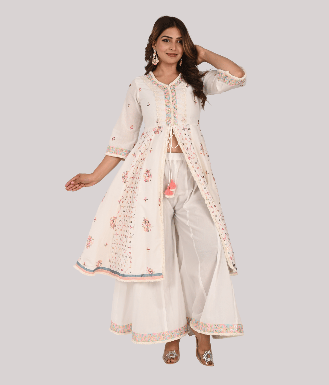 Elegant Anarkali with Front Slit Palazzo Set - Shop Now at Mriganka