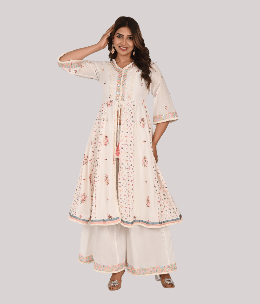 Elegant Anarkali with Front Slit Palazzo Set - Shop Now at Mriganka