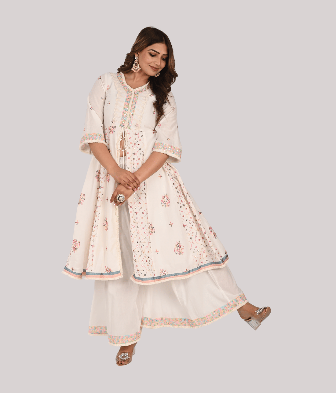Elegant Anarkali with Front Slit Palazzo Set - Shop Now at Mriganka